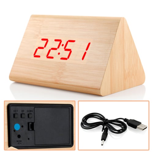 Digital Wood LED Clock 02950 Supersavings